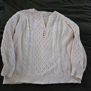 Cream V-Neck Cable Knit Sweater